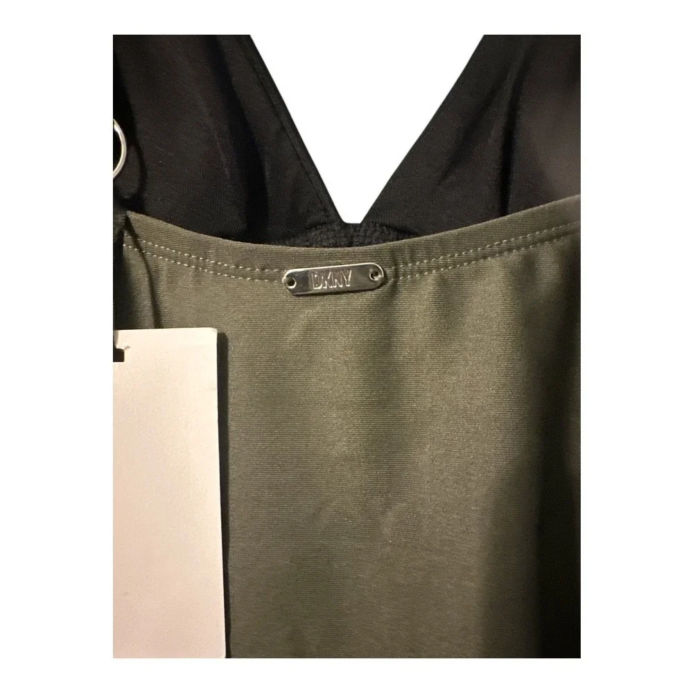 DKNY Green/Black V-Neck Contrast Trim One Piece Swimsuit, Size‎ 12 - Picture 5 of 7